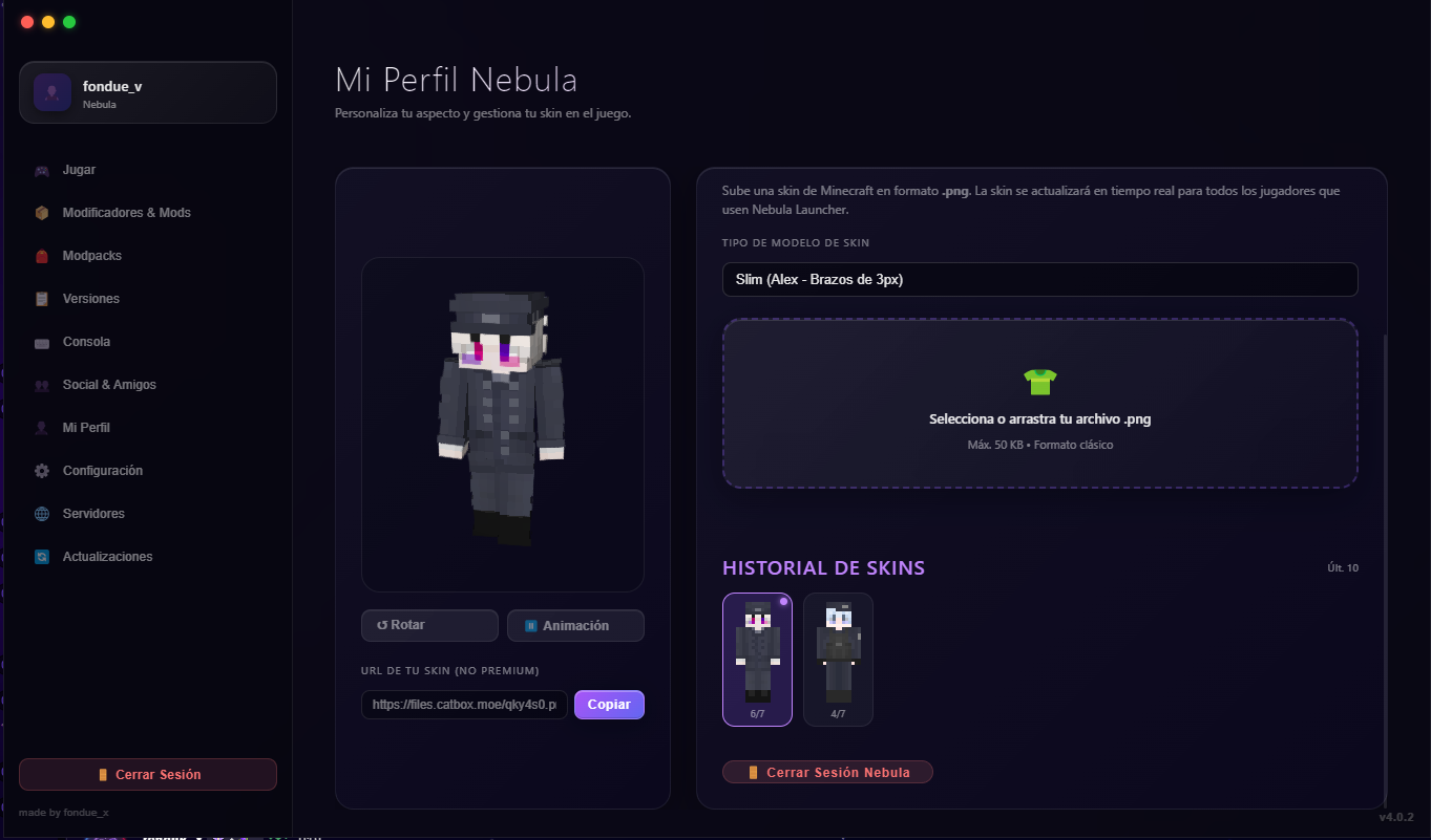 Visor de Skins 3D en Nebula Launcher